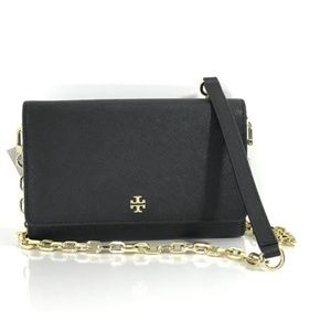Tory Burch Emerson Chain Wallet Black Crossbody Leather Black